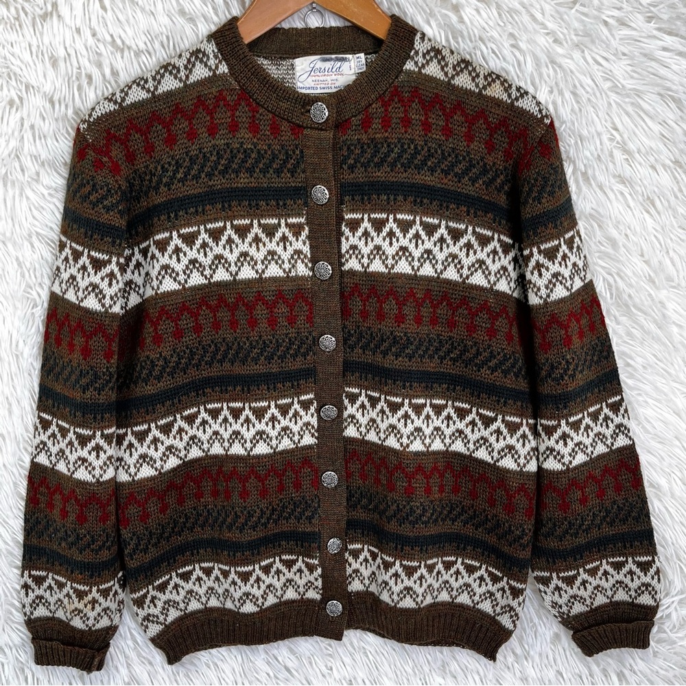 Jersild Cardigan Sweater Vintage 50s Womens M L Button Front 100 Virgin Wool
